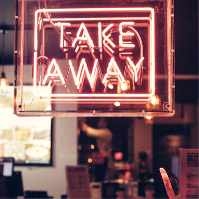 Photo of a neon take-away sign